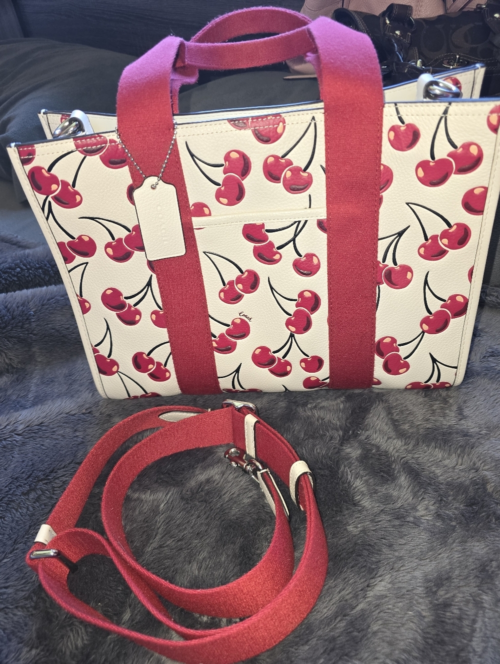 Coach Cherry Smith Tote Bag with Red Straps